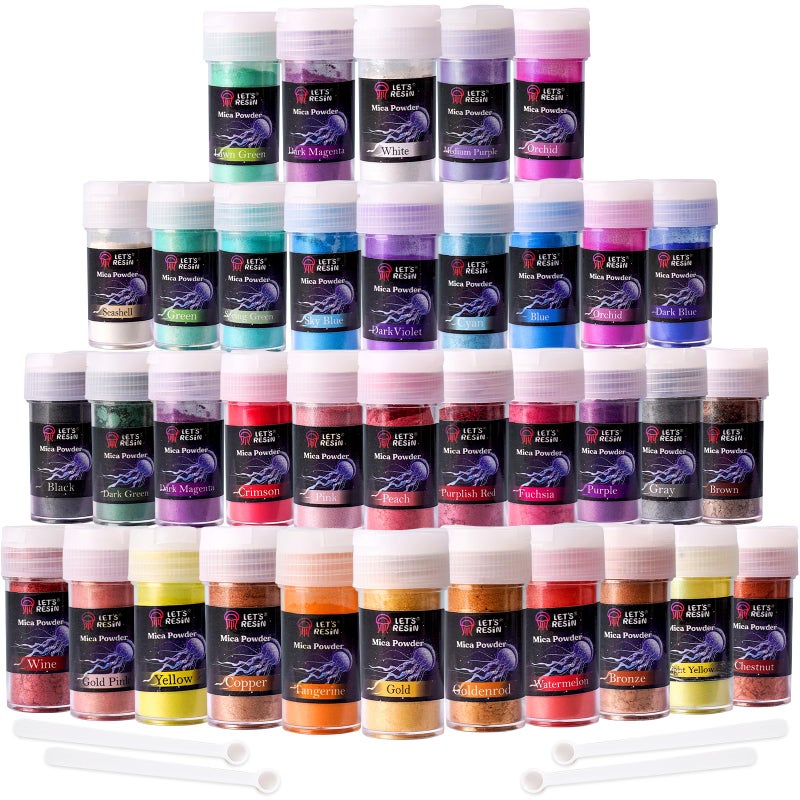 LET'S RESIN 36 Colors Mica Powder, Mica Pigment Powder for Epoxy Resin/UV Resin, Natural Colorant Dye for Soap/Candle Making, Lip Gloss,Nail Polish, Slime and Bath Bomb - Image 1