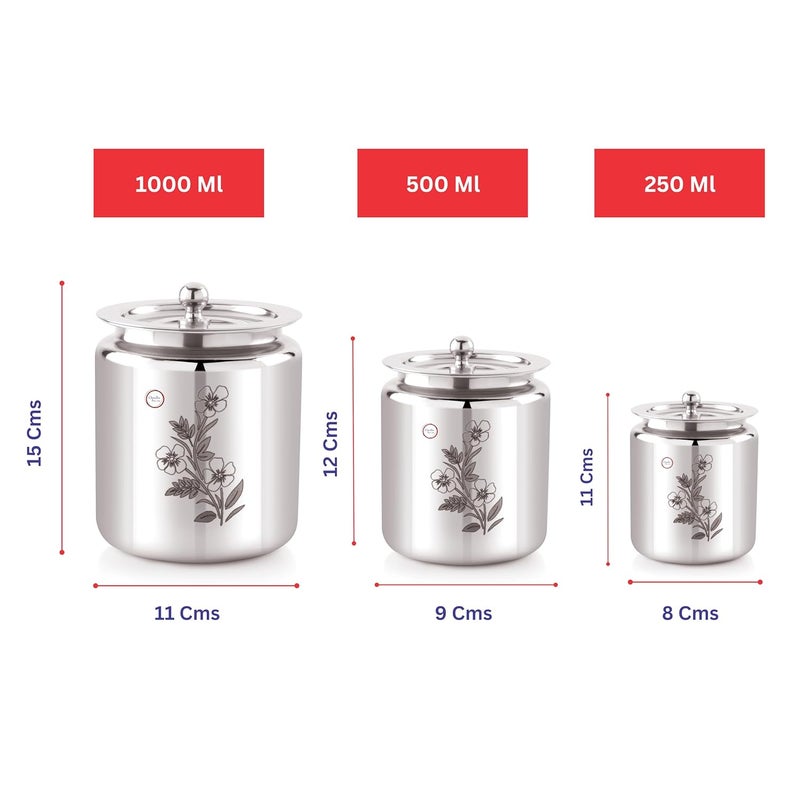 Opullo Mothers Choice Stainless Steel Ghee Pot with Spoon Stainless Steel Oil Containers for Kitchen Oil Containers for Kitchen Steel Laser Design Ghee Container with Spoon 500 Ml - Image 3