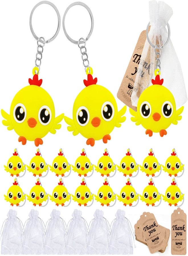 CiciBear 60 Pack Farm Animal Party Decorations for Guests, 20 Chicken Keychains, 20 Tags and 20 Gift Bags for Baby Shower, Kids Birthday Party Favor, School Carnival Rewards - Image 1