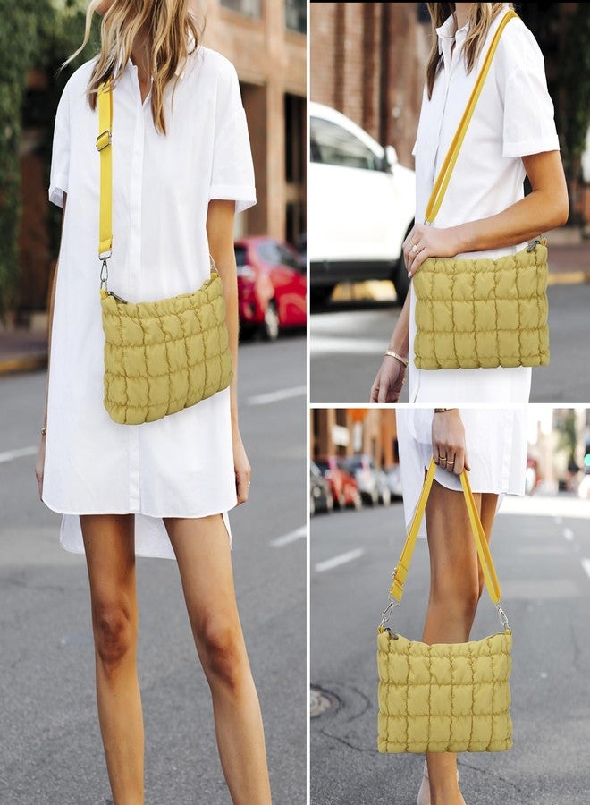 E-Tree Quilted Crossbody Bags for Women Men, Puffer Handbag Purse with Shoulder Strap, Yellow, Small - Image 2