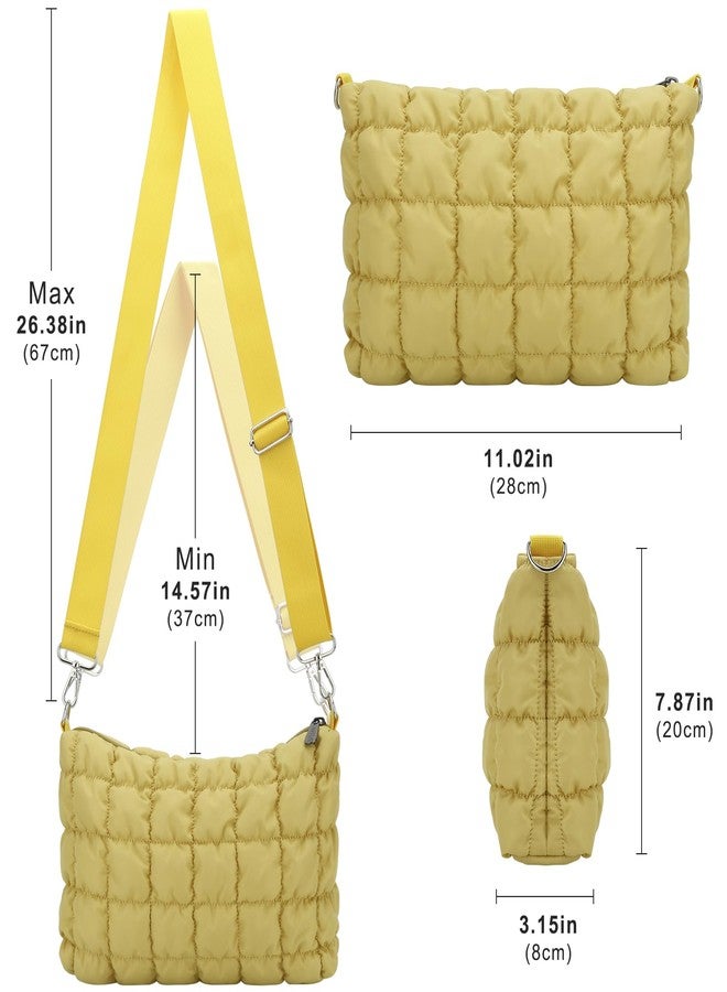 E-Tree Quilted Crossbody Bags for Women Men, Puffer Handbag Purse with Shoulder Strap, Yellow, Small - Image 5