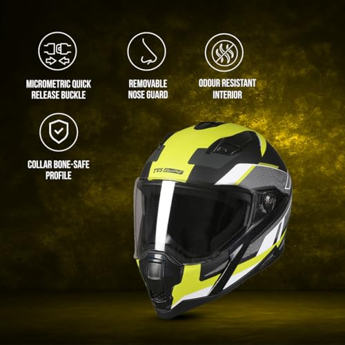 TVS Racing Anti Matter Full Face Helmet for Bike & Motorcycle Riders-DOT & ISI Certified-Lightweight ABS Shell, UV Resistant-Ventilated Comfort Liner, Quick-Release Visor & Chin Strap (Neon/L) - Image 2