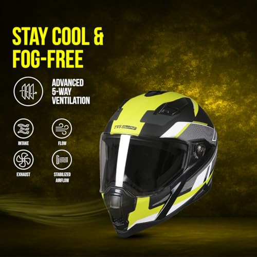 TVS Racing Anti Matter Full Face Helmet for Bike & Motorcycle Riders-DOT & ISI Certified-Lightweight ABS Shell, UV Resistant-Ventilated Comfort Liner, Quick-Release Visor & Chin Strap (Neon/L) - Image 4