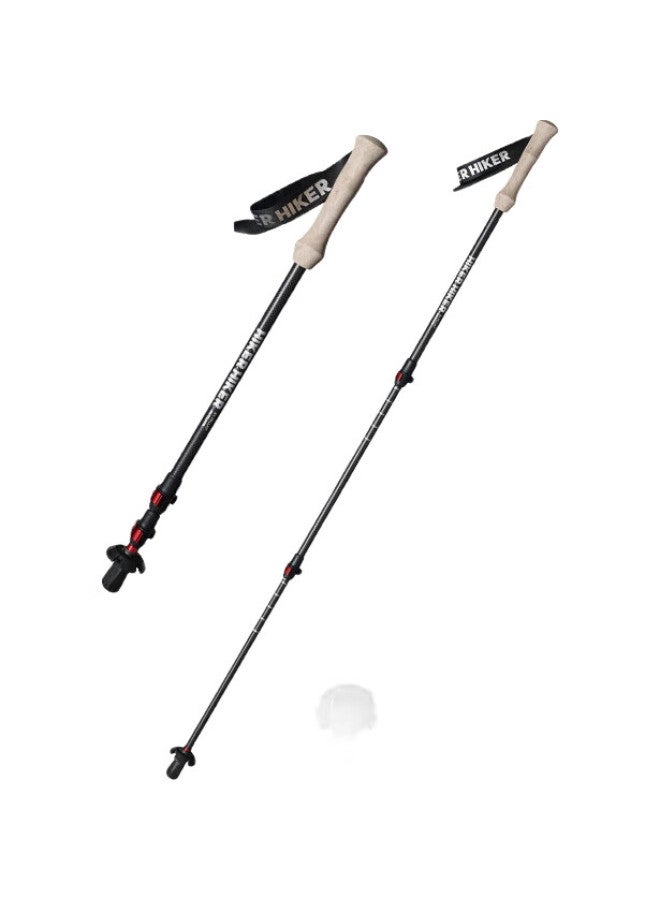 PELLIOT Hiker Carbon Trekking Pole, Carbon Fiber Hiking Cane, Telescopic Mountaineering Stick, Walking Stick, 16403602, Red - Image 2