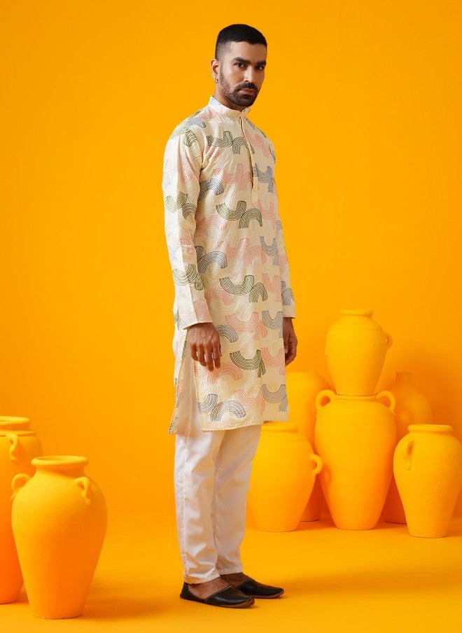 Sojanya Embroidered Cotton Silk Kurta and Pyjama Set for Men - Image 2