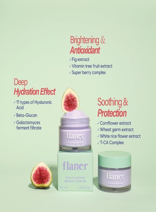 FLANER Fig Pudding Barrier Repair Cream – 11x Hyaluronic Acid Moisturizer Cream, Barrier Care, Ceramide, Hydration and Barrier Strengthening, Vegan, Korean Skincare, Dry & Sensitive Skin, 1.69 fl.oz - Image 5