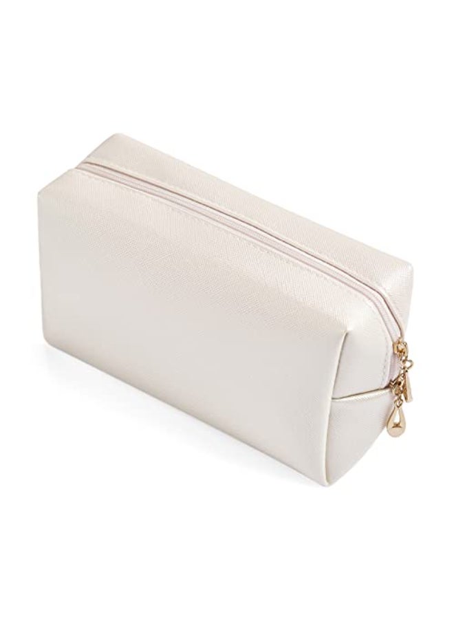 Sohynca PU Leather Cosmetic Bag for Women Minimalism Makeup Bag for Daily Use Portable Storage Purse Small Neat Cosmetic Pouch Waterresistant Toiletry Bag for Travel Ivory White - Image 1