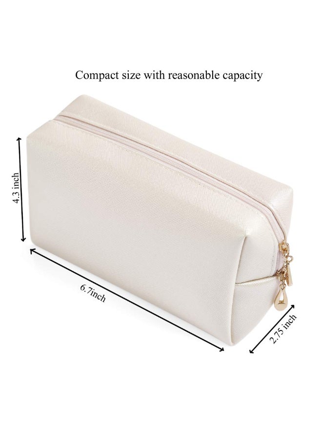 Sohynca PU Leather Cosmetic Bag for Women Minimalism Makeup Bag for Daily Use Portable Storage Purse Small Neat Cosmetic Pouch Waterresistant Toiletry Bag for Travel Ivory White - Image 4
