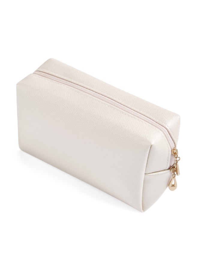Sohynca PU Leather Cosmetic Bag for Women Minimalism Makeup Bag for Daily Use Portable Storage Purse Small Neat Cosmetic Pouch Waterresistant Toiletry Bag for Travel Ivory White - Image 2