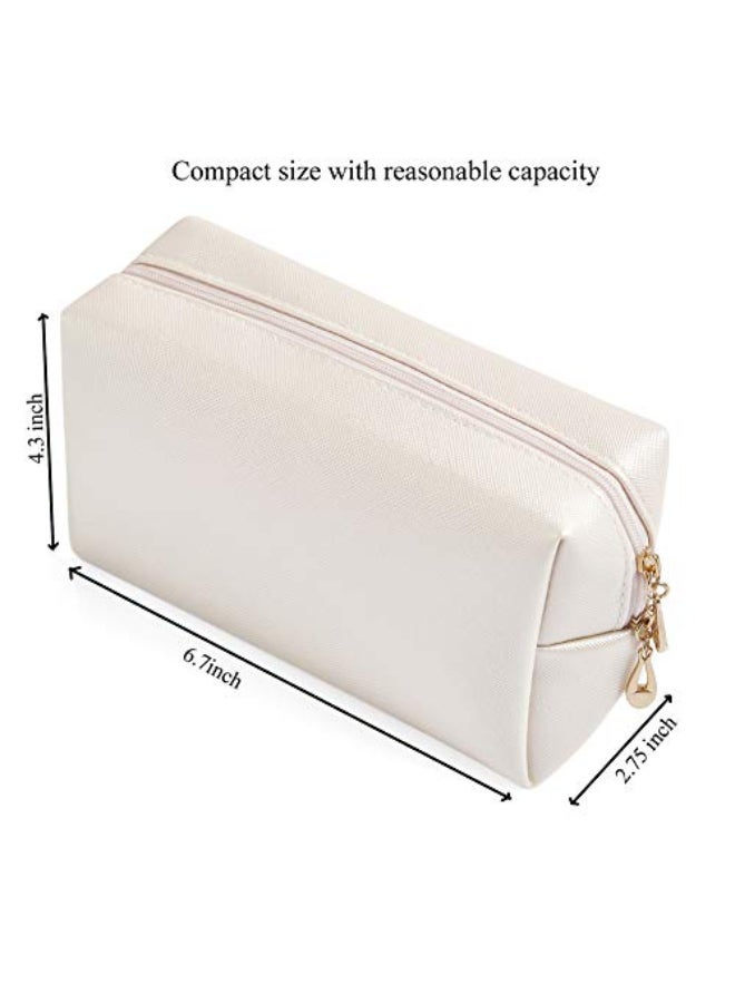Sohynca PU Leather Cosmetic Bag for Women Minimalism Makeup Bag for Daily Use Portable Storage Purse Small Neat Cosmetic Pouch Waterresistant Toiletry Bag for Travel Ivory White - Image 3