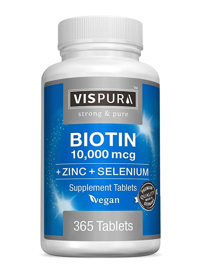VISPURA Biotin 10000 mcg + Zinc + Selenium, Pure, Vegan & Extra Strong, Best Supplement for Hair Growth, Glowing Skin, Strong Nails*, 365 Tablets for 12 Months, Natural Without Additives - Image 1