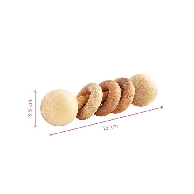 Ariro Wooden Dumbbell With Rings Rattle - Natural, Soft Sound, 3M+, Improves Auditory & Focus, Hand-Eye Coordination Toy - Image 5