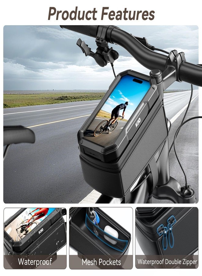 KDD Bike Front Frame Bag with Waterproof Phone Holder, Mountain Cycling Storage Pouch, Handlebar Bag with Phone Mount, Bicycle Accessories for Top Tube, Fit for iPhone 17 Pro Max, Cellphone Under 7'' - Image 3
