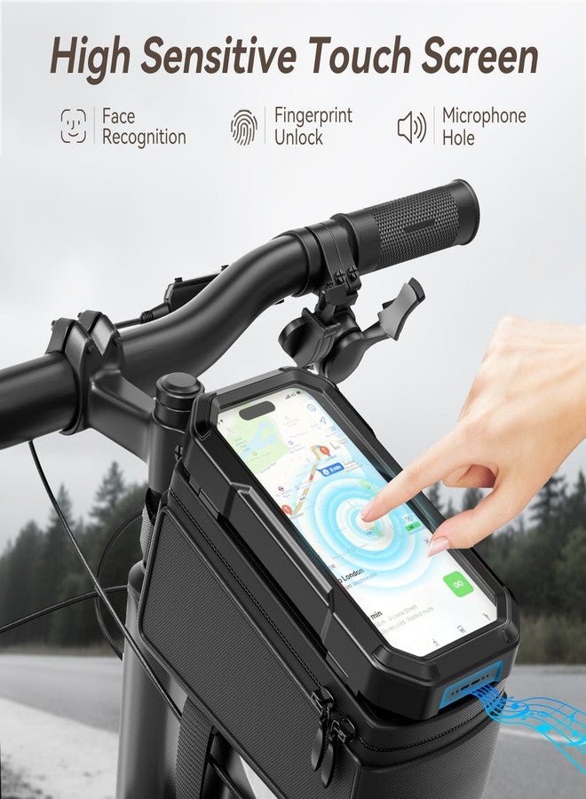 KDD Bike Front Frame Bag with Waterproof Phone Holder, Mountain Cycling Storage Pouch, Handlebar Bag with Phone Mount, Bicycle Accessories for Top Tube, Fit for iPhone 17 Pro Max, Cellphone Under 7'' - Image 2
