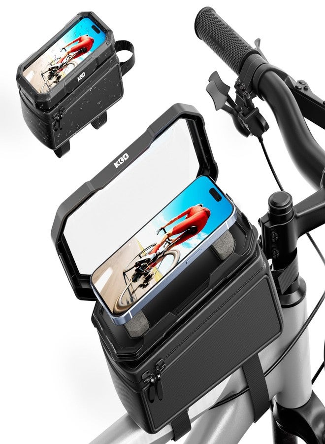 KDD Bike Front Frame Bag with Waterproof Phone Holder, Mountain Cycling Storage Pouch, Handlebar Bag with Phone Mount, Bicycle Accessories for Top Tube, Fit for iPhone 17 Pro Max, Cellphone Under 7'' - Image 1