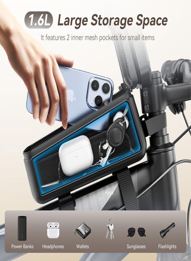 KDD Bike Front Frame Bag with Waterproof Phone Holder, Mountain Cycling Storage Pouch, Handlebar Bag with Phone Mount, Bicycle Accessories for Top Tube, Fit for iPhone 17 Pro Max, Cellphone Under 7'' - Image 4