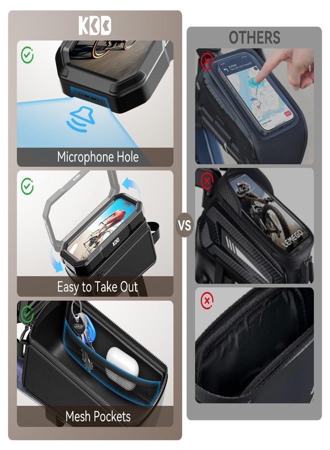 KDD Bike Front Frame Bag with Waterproof Phone Holder, Mountain Cycling Storage Pouch, Handlebar Bag with Phone Mount, Bicycle Accessories for Top Tube, Fit for iPhone 17 Pro Max, Cellphone Under 7'' - Image 5