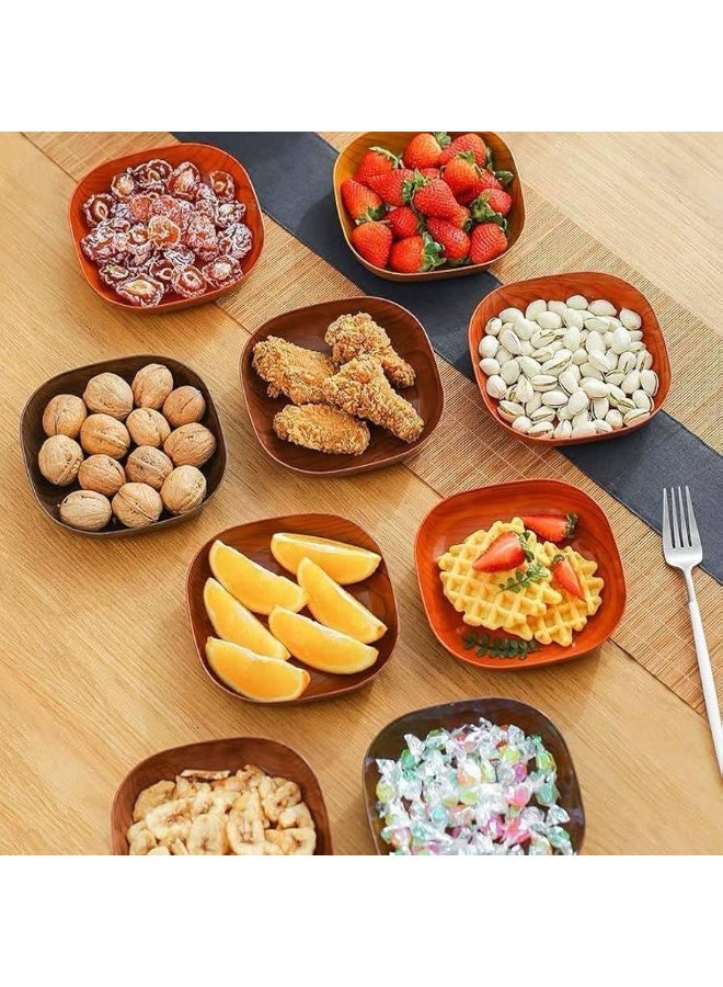 طقم أطباق تقديم بلاستيك صغيرة بتصميم مستوحى من الخشب مع حامل منظم، مناسب للتسالي والمكسرات والفواكه والسناكس والمقبلات - Image 4