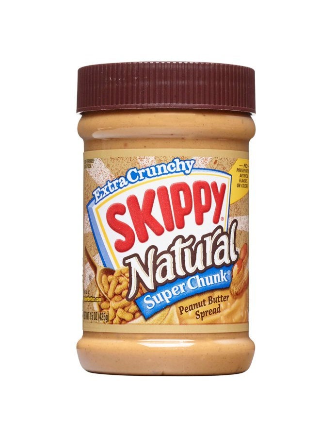 SKIPPY Natural SUPER CHUNK Peanut Butter Spread, 7 g Protein Per Serving, 15 oz (12 Pack) - Image 1