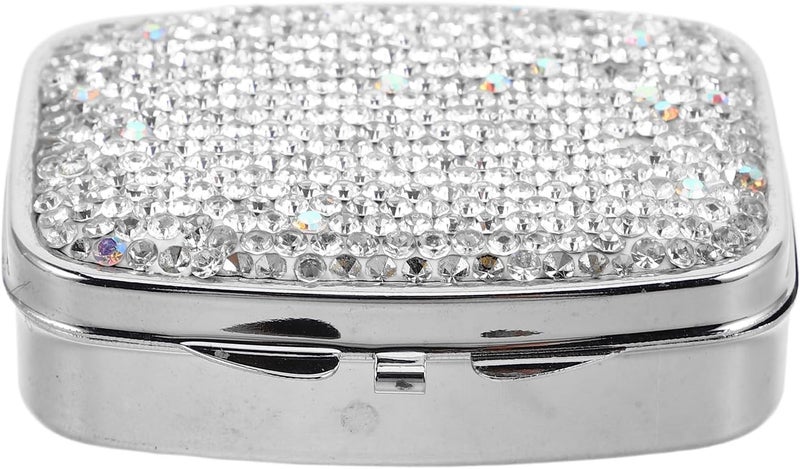 Portable Mini Pill Organizer with Rhinestone, Weekly Medicine Case Travel Box, Compact Daily Pill Container for Nutritional Supplements - Image 1