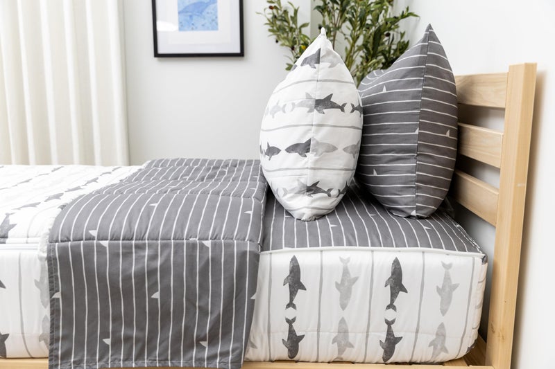 Beddy's Great White Zipper Bedding - Durable Zip-On Sheets & Comforter for Kids - Bed in a Bag - Easy Make Bedding - Machine Washable - Includes Pillowcase & Sham - Grey Shark - Twin - Image 2