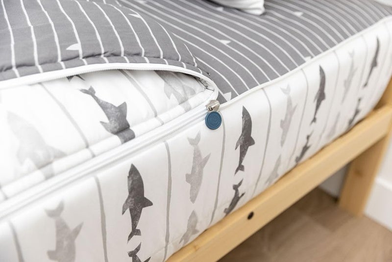 Beddy's Great White Zipper Bedding - Durable Zip-On Sheets & Comforter for Kids - Bed in a Bag - Easy Make Bedding - Machine Washable - Includes Pillowcase & Sham - Grey Shark - Twin - Image 4