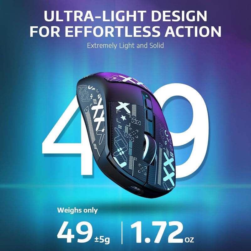 MANBASNAKE ATTACK SHARK X6 49g Superlight Wireless Gaming Mouse with Magnetic RGB Charging Dock, Ultralight Mice PixArt PAW3395 Sensor, 26000DPI, BT/2.4G/Wired Mouse, Griptape, 200Hrs Battery for Win/Mac - Image 4