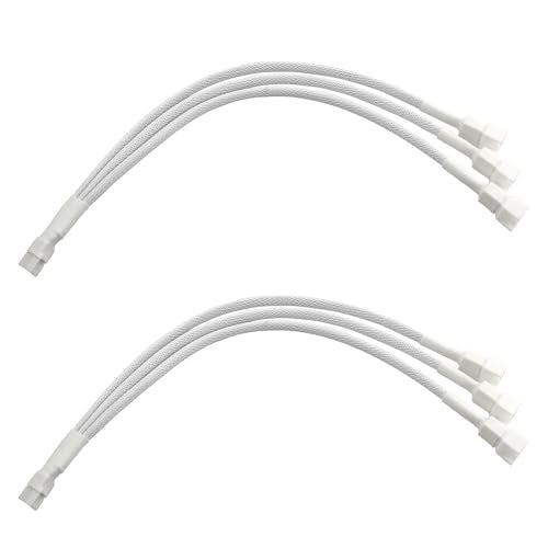 ZZHXSM 2PCS PWM Fan Splitter Cable 4 Pin One-to-Three Line 27cm Computer CPU Cooling Temperature Control Suitable for Computers Extension Cable Converter White - Image 1