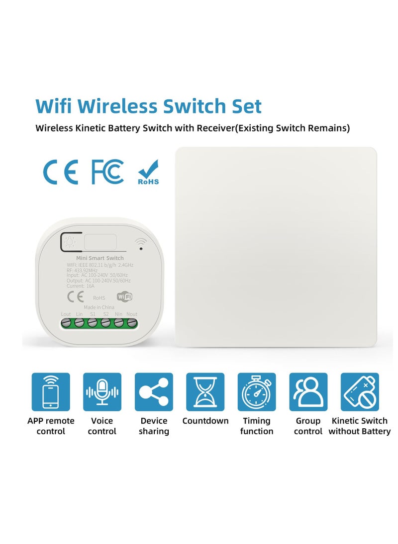 SYOSI Smart Wall Light Switch WiFi Smart Wireless Lights Switch Kit 16A 250V 1-Way 2-Way Switch Receiver No Wiring No Battery Waterproof Switch Compatible with Alexa Google and Assistant Timing Function - Image 2