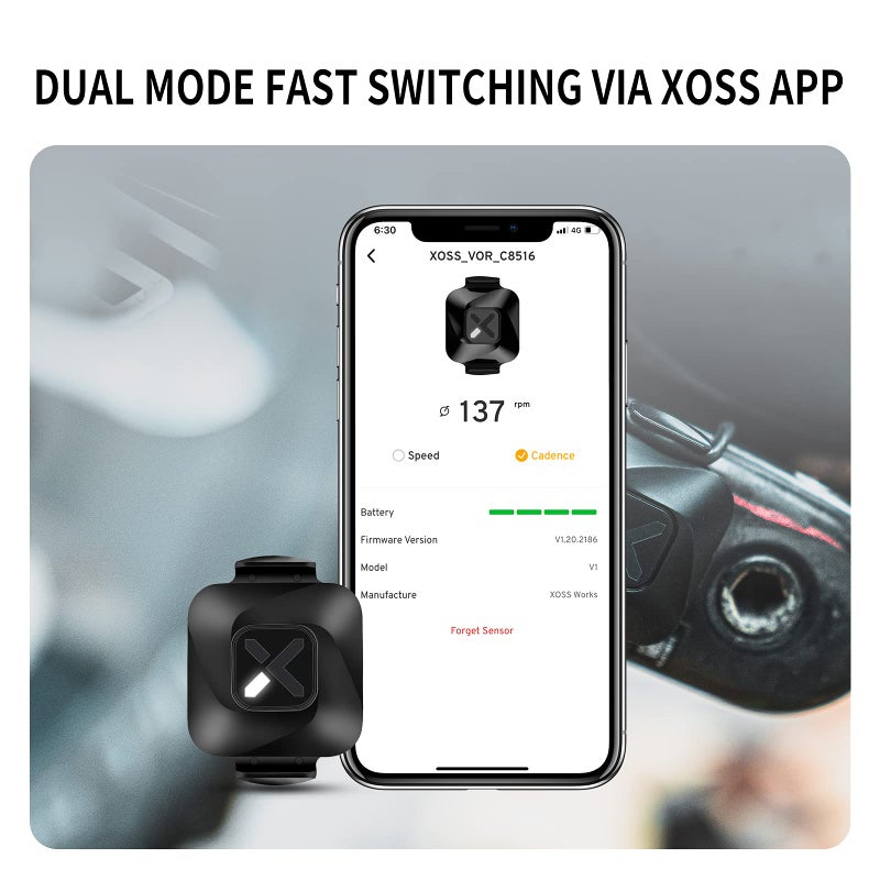 XOSS Vortex Cadence and Speed Sensor Wireless IPX7 Waterproof - 300 Hours Dual Modes Bike Sensor ANT+/Bluetooth 4.0 Compatible for Cycling Computer - 2 Pack - Image 5