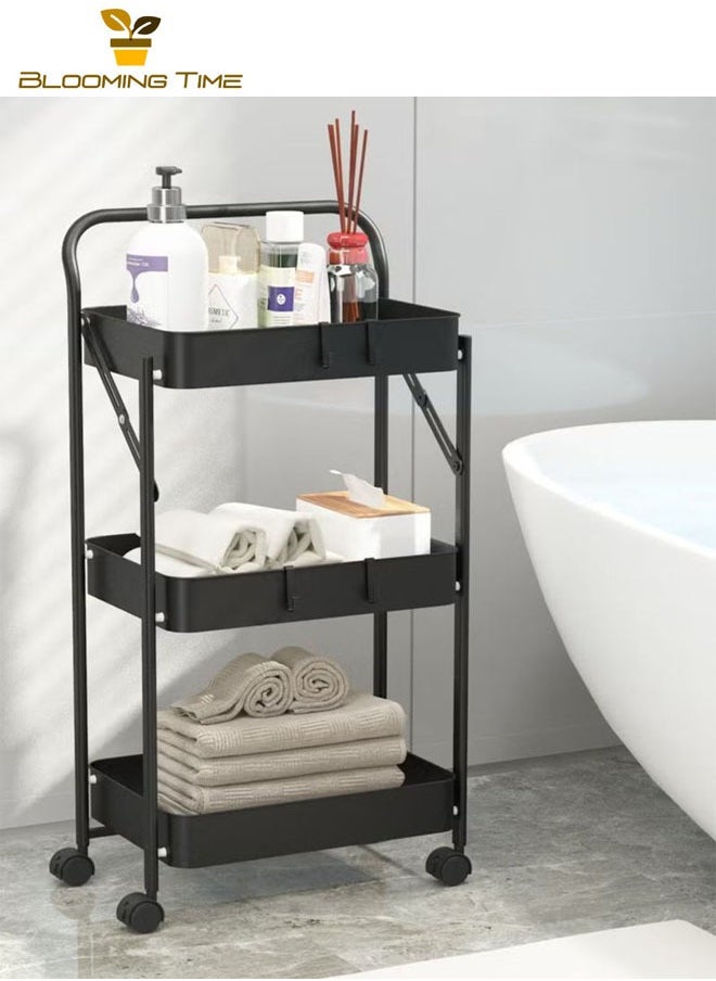 BLOOMING TIME - 3 layer movable hand push storage cart (black) - Image 1
