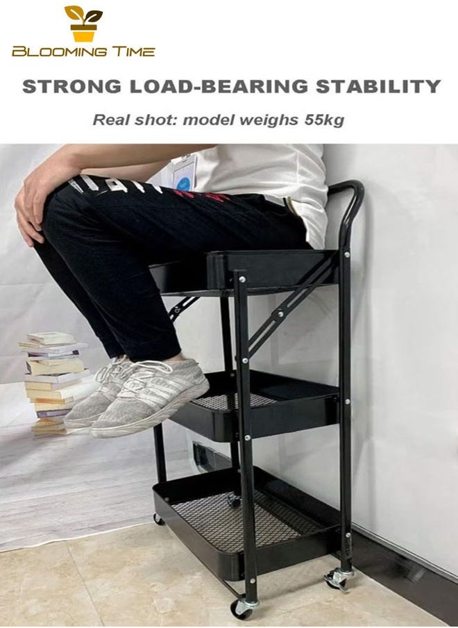 BLOOMING TIME - 3 layer movable hand push storage cart (black) - Image 1