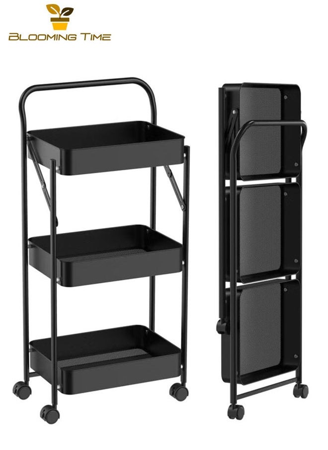 BLOOMING TIME - 3 layer movable hand push storage cart (black) - Image 1