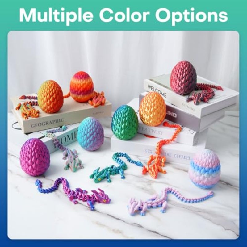 3D Printed Dragon Eggs with Dragon Inside - 12Inch, Articulated Fidget 3D Printed Animals, Interesting Decorative Gift, Easter Basket Essentials Stuffers - Image 5