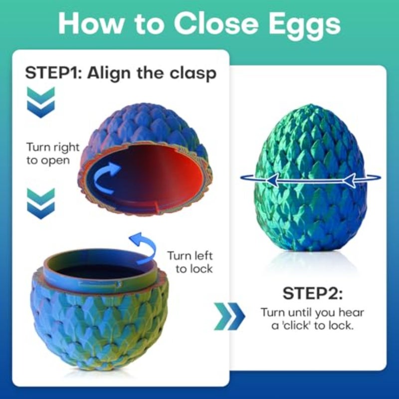 3D Printed Dragon Eggs with Dragon Inside - 12Inch, Articulated Fidget 3D Printed Animals, Interesting Decorative Gift, Easter Basket Essentials Stuffers - Image 4