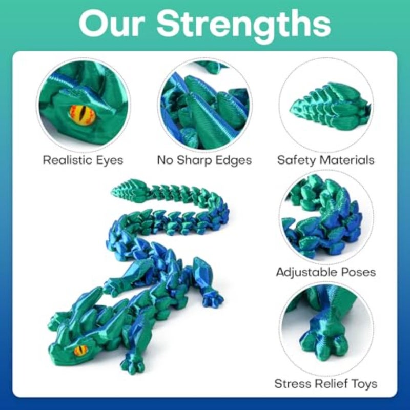 3D Printed Dragon Eggs with Dragon Inside - 12Inch, Articulated Fidget 3D Printed Animals, Interesting Decorative Gift, Easter Basket Essentials Stuffers - Image 3