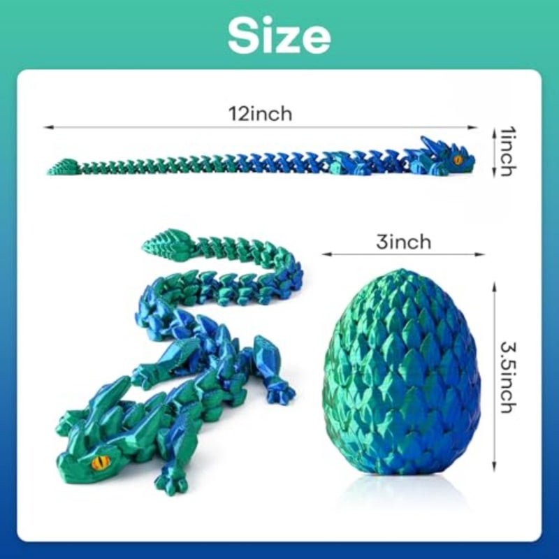 3D Printed Dragon Eggs with Dragon Inside - 12Inch, Articulated Fidget 3D Printed Animals, Interesting Decorative Gift, Easter Basket Essentials Stuffers - Image 2