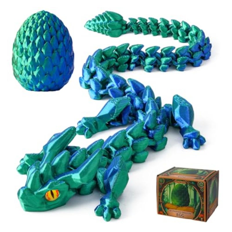 3D Printed Dragon Eggs with Dragon Inside - 12Inch, Articulated Fidget 3D Printed Animals, Interesting Decorative Gift, Easter Basket Essentials Stuffers - Image 1