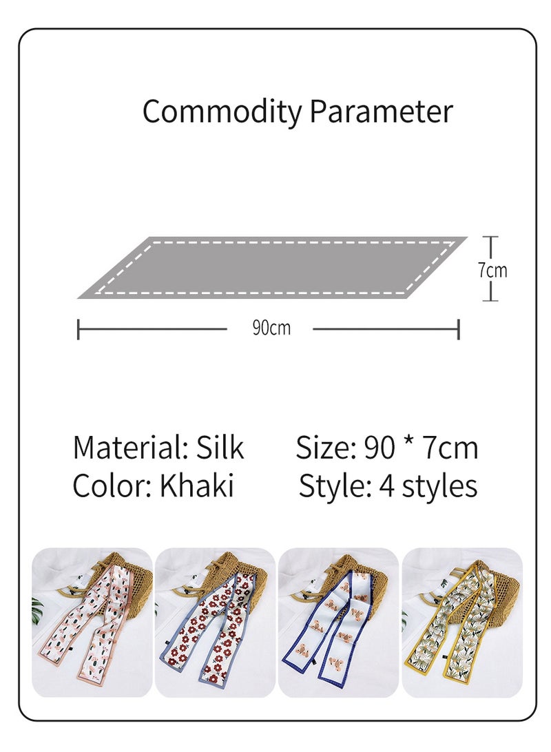 بيروي 4 قطع وشاح حريري متعدد الوظائف من الحرير، حقيبة أزياء حقيبة تحمل شريطًا بمقبض شريط، وشاح شعر نسائي، وشاح حقيبة يد، وشاح محفظة يد، حزام زينة صندوق هدايا، مناسب لعصابات الرأس، عصابات العنق عصابات الشعر عصابات الشعر عصابات الشعر مقابض شرائط الأوشحة الحريرية حقائب هدايا الموضة - Image 3
