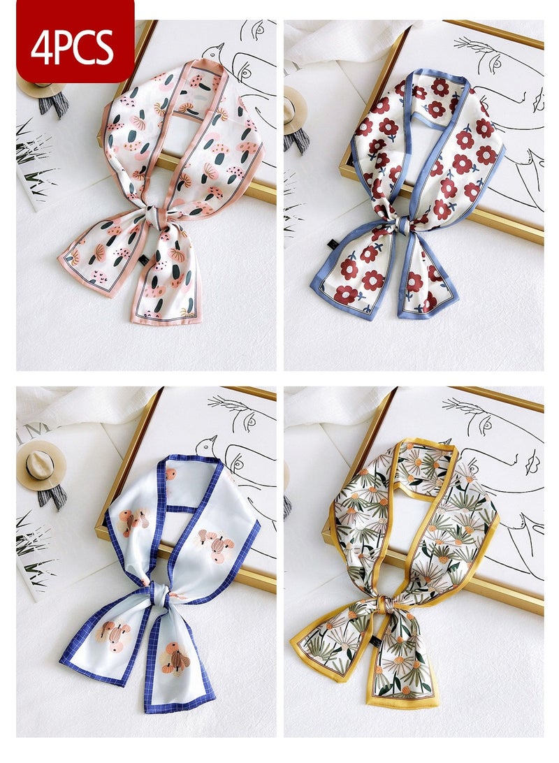 بيروي 4 قطع وشاح حريري متعدد الوظائف من الحرير، حقيبة أزياء حقيبة تحمل شريطًا بمقبض شريط، وشاح شعر نسائي، وشاح حقيبة يد، وشاح محفظة يد، حزام زينة صندوق هدايا، مناسب لعصابات الرأس، عصابات العنق عصابات الشعر عصابات الشعر عصابات الشعر مقابض شرائط الأوشحة الحريرية حقائب هدايا الموضة - Image 1