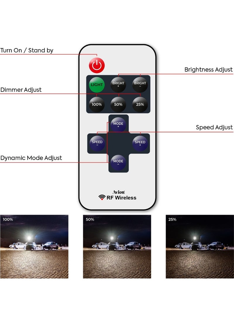 نيو مصباح LED تلسكوبي عالي الطاقة 500 واط للصيد والتخييم - عمود 5 أمتار، لوحة COB فائقة السطوع 9600 لومن، 3 أوضاع إضاءة، يعمل بجهد 12 فولت مع جهاز تحكم عن بعد بالأشعة تحت الحمراء طويل المدى - Image 3