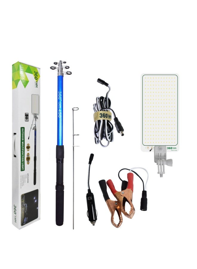 نيو مصباح LED تلسكوبي عالي الطاقة 500 واط للصيد والتخييم - عمود 5 أمتار، لوحة COB فائقة السطوع 9600 لومن، 3 أوضاع إضاءة، يعمل بجهد 12 فولت مع جهاز تحكم عن بعد بالأشعة تحت الحمراء طويل المدى - Image 1