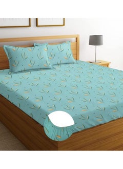 BSB HOME BSB HOME Premium Cotton Elastic Fitted Bedsheets with 2 King Size Pillow Covers | Double Bed with All Around Elastic 180 TC Supersoft | (72"x78",Aqua & Light Green)  - Image 1