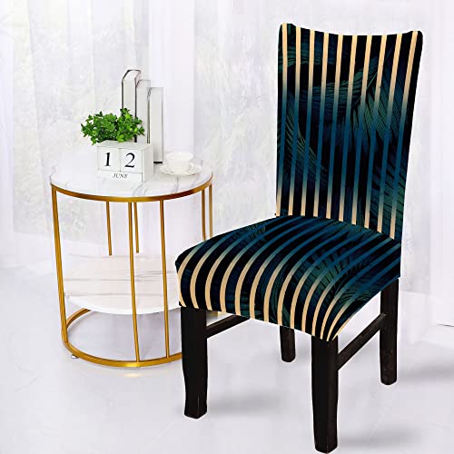 BRIDA® Stretchable Floral Printed Dining Chair Covers Elastic Chair Seat Case Protector, Slipcovers (4 Chair Cover, Black Lines), Polycotton Spandex - Image 5