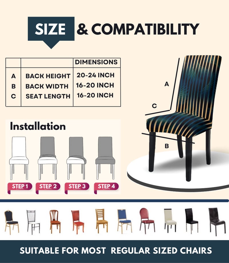 BRIDA® Stretchable Floral Printed Dining Chair Covers Elastic Chair Seat Case Protector, Slipcovers (4 Chair Cover, Black Lines), Polycotton Spandex - Image 4