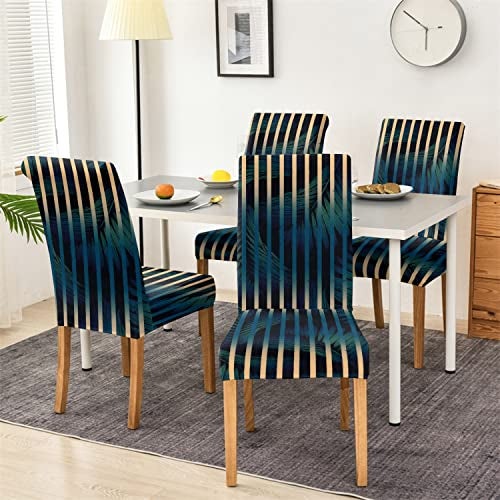 BRIDA® Stretchable Floral Printed Dining Chair Covers Elastic Chair Seat Case Protector, Slipcovers (4 Chair Cover, Black Lines), Polycotton Spandex - Image 2