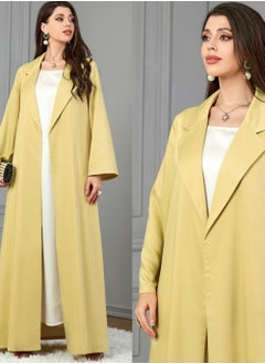 Generic Yellow Open Front Abaya with Collar Design & Matching Hijab  - Image 1