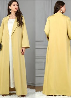 Generic Yellow Open Front Abaya with Collar Design & Matching Hijab  - Image 2