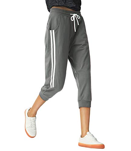 SPECIALMAGIC Women's Capri Pants Cropped Joggers with Pockets Elastic Waist Drawstring Capri Sweatpants Smoke Medium Dark Grey - Image 3