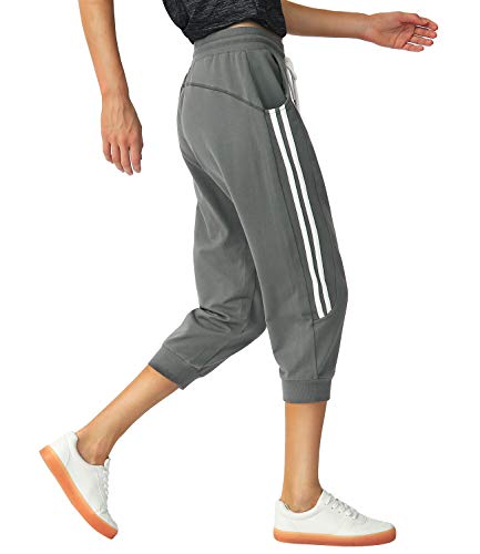 SPECIALMAGIC Women's Capri Pants Cropped Joggers with Pockets Elastic Waist Drawstring Capri Sweatpants Smoke Medium Dark Grey - Image 4